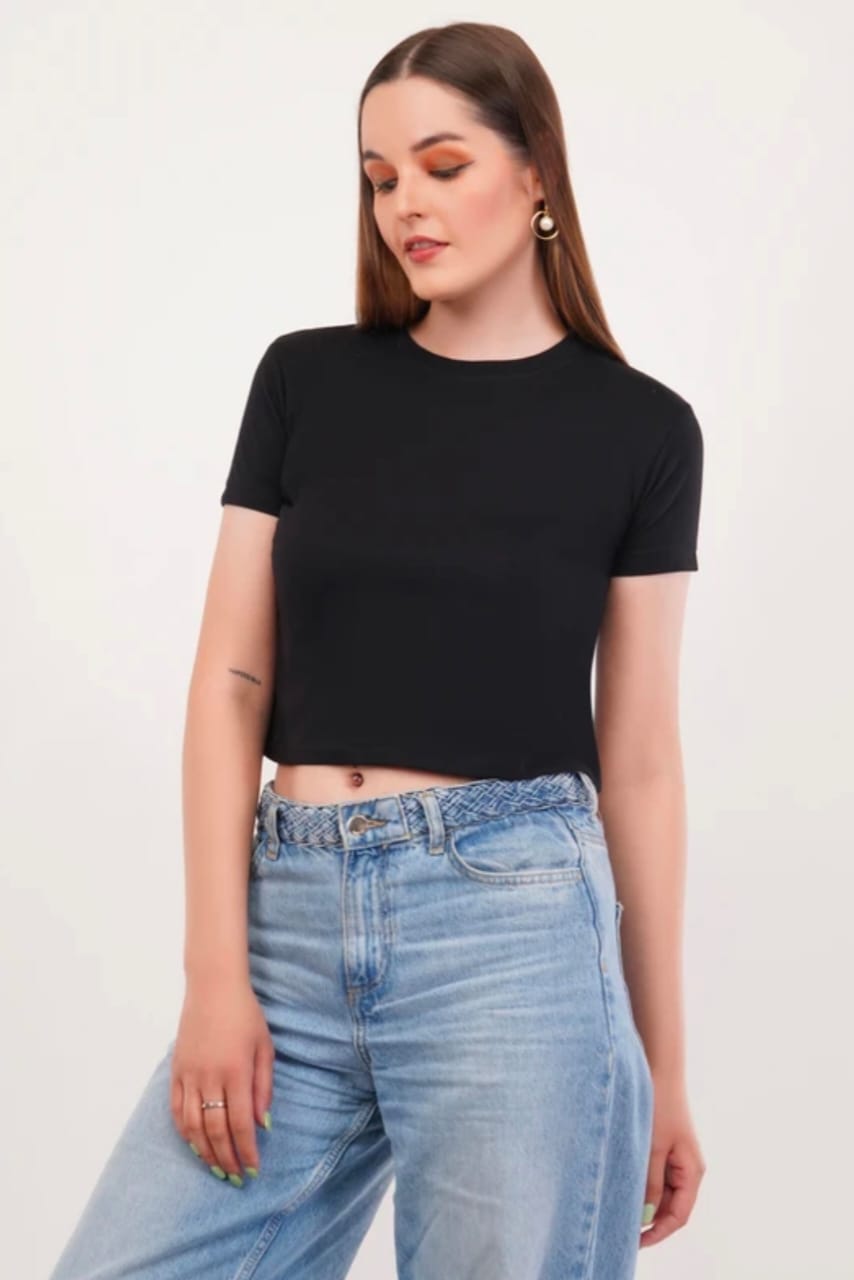 Black Customized Half Sleeve Women's Cotton T-Shirt - Image 3