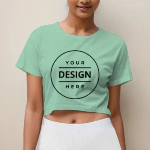 Mint Green Customized Half Sleeve Cotton Women's Crop Top T-Shirt
