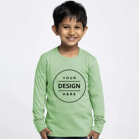 Kiwi Green Customized Full Sleeve Kid's Cotton T-Shirt