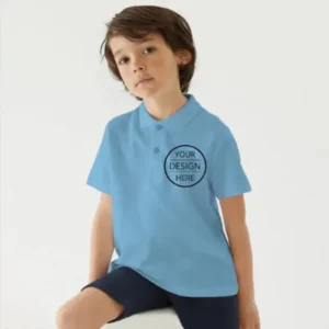 Ocean Blue Half Sleeves Kid's Polo Collar Neck Cotton T-Shirt