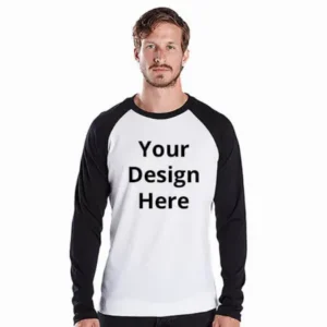 Black White Customized Full Sleeve Men’s Raglan Cotton T-Shirt
